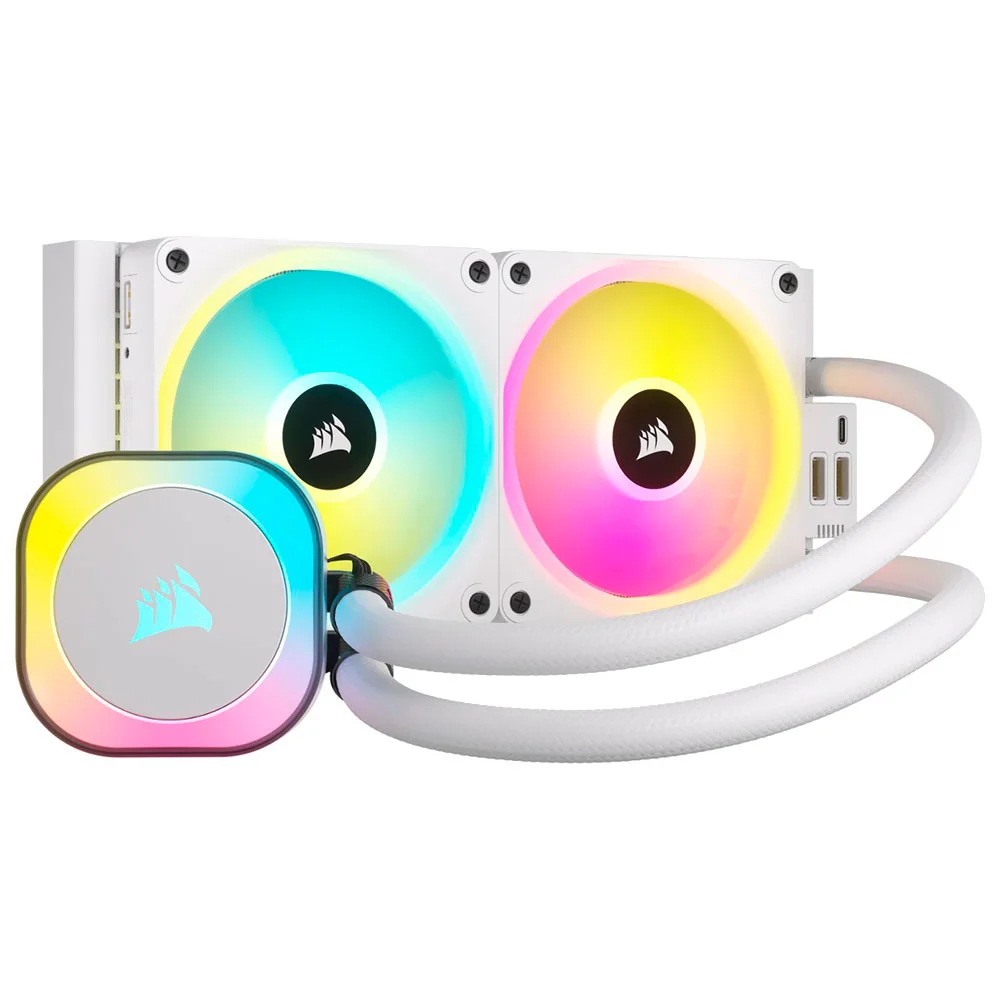 Water Cooler Corsair iCUE LINK H100i RGB White 240mm Branco 2 Fans QX120 RGB CW-9061005-WW